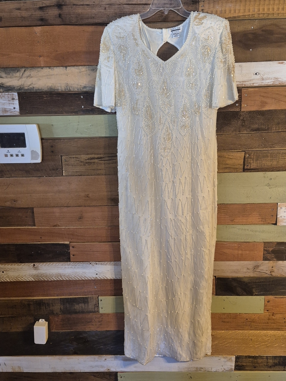 Vintage Mark & John By Gopal L Silk Beaded Pearl Sequin Ivory Formal Dress